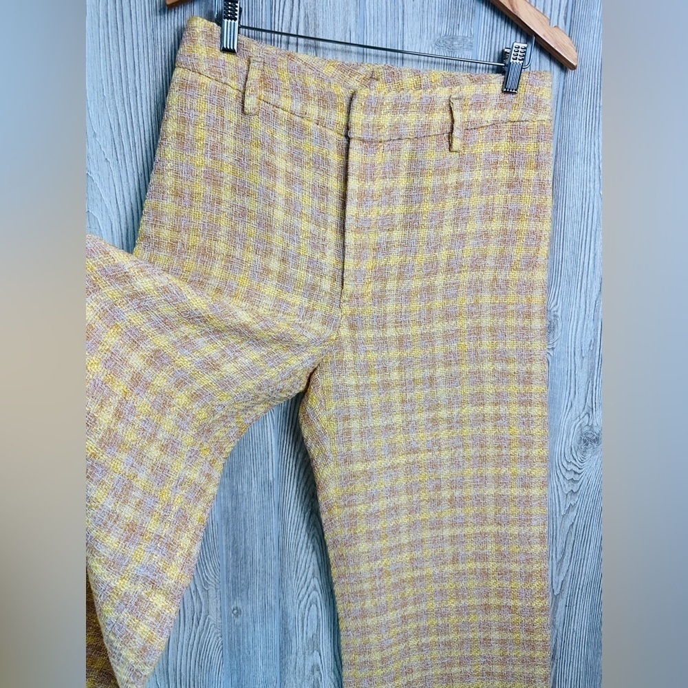 ZARA TWEED TROUSER Cropped Pants Wide Leg Culottes Large Womens Knit Yellow - Picture 6 of 15
